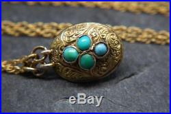 Antique Georgian/Victorian Turquoise Pendant/Charm/Necklace w 9ct Gold Chain