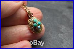 Antique Georgian/Victorian Turquoise Pendant/Charm/Necklace w 9ct Gold Chain