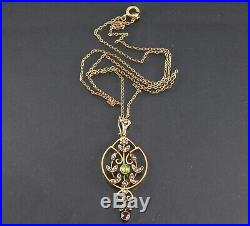Antique Suffragette 9Ct Gold Pendant Peridot, Amethyst & Pearl On Gold Chain