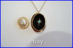 Antique Victorian 15ct Gold Onyx Mourning Locket / Brooch, Gold Chain C1880's