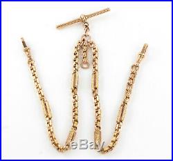 Antique Victorian 9Ct Gold Fancy Link Double Albert Dress Watch Chain, 21.8g