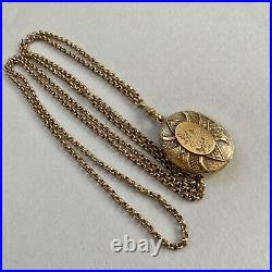 Antique Victorian 9ct Gold B&F Locket Pendant Swallow 20.35g & Long Guard Chain