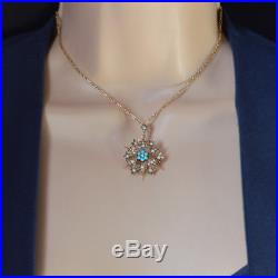 Antique Victorian Edwardian 9ct Gold Seed Pearl Turquoise Star Pendant Chain