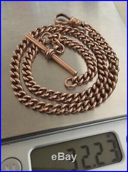 Antique Victorian Solid 9k 9ct Gold 15 Albert Watch Chain T-Bar Necklace 32.23g