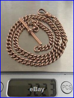 Antique Victorian Solid 9k 9ct Gold 15 Albert Watch Chain T-Bar Necklace 32.23g