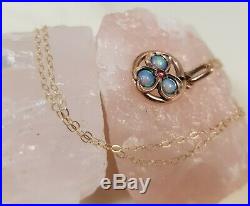 Antique Victorian edwardian opal Ruby Rolled Gold Pendant 9ct gold chain 18