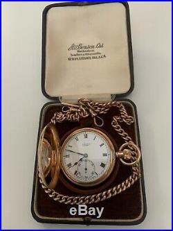 Antique Vintage 9ct Solid Gold Swiss Pocket Watch Benson With A Solid Gold Chain