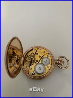 Antique Vintage 9ct Solid Gold Swiss Pocket Watch Benson With A Solid Gold Chain