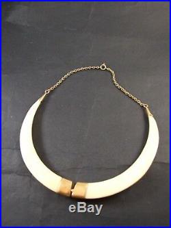 Antique Wild Boar Tusks Trophy Necklace w 9ct. Rose Gold Fitting & Chain 1900's