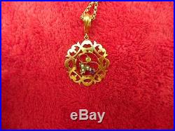 Art Nouveau Brit. Suffragette 9ct Gold Amethyst Peridot Seed Pearl Pendant+chain