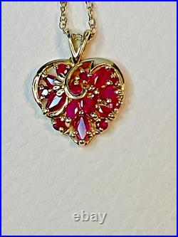 Beautiful 9ct Gold and Ruby Heart Shaped Pendant Necklace & Chain