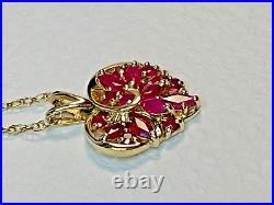 Beautiful 9ct Gold and Ruby Heart Shaped Pendant Necklace & Chain