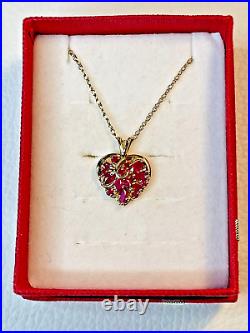 Beautiful 9ct Gold and Ruby Heart Shaped Pendant Necklace & Chain