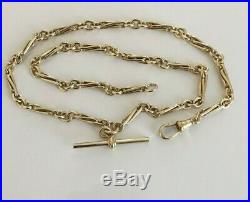 Beautiful Gents Vintage 9ct Gold Trombone Link Albert Chain Necklace With T-bar