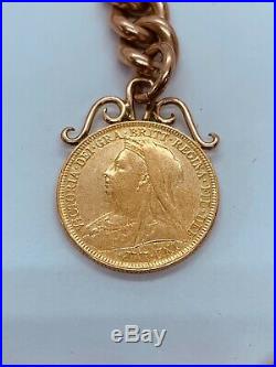 Beautiful Vintage 9ct Gold Double Albert Chain With A Full Sovereign