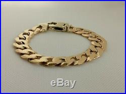 CHUNKY GOLD CURB BRACELET 9ct 375 shiny yellow 8.75 14mm wide links HEAVY 47g