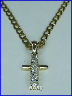 Diamond and 9ct Gold cross pendant necklace, 18 curb chain