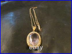 Edwardian 9ct Gold, Rose De France Amethyst & Pearl Pendant & 9ct Gold Chain