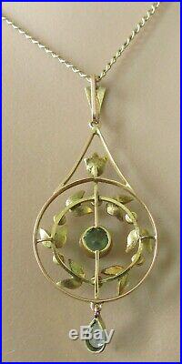 Edwardian 9ct gold blue topaz, aquamarine, multi seed pearl pendant & gold chain