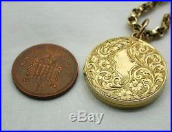 Edwardian Beautiful 9ct Gold Engraved Locket And Chain