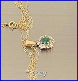 Emerald And Diamond Pendant On Necklace 9ct Gold 375, 0.5ct, 1.2g