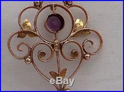 Excellent Edwardian 9Ct Gold Amethyst And Pearl Pendant With 9Ct Chain, C. 1905