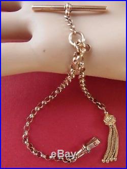 FAB Victorian 9ct GOLD ALBERTINA TASSEL T-BAR DOG CLIP Watch Chain Bracelet 7.7g