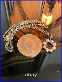 FABULOUS ANTIQUE 9ct GOLD SEED PEARL PENDANT With 9ct Gold Rope Chain Necklace