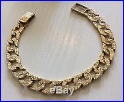Fabulous Gents Really Heavy Vintage Solid 9ct Gold Bark Effect Bracelet HEAVY
