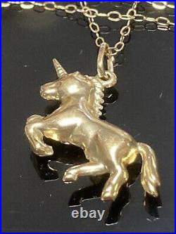 Fabulous Gold 9ct 375 Yellow Gold Unicorn Pendant on 9ct Gold Chain Necklace