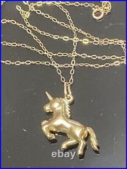 Fabulous Gold 9ct 375 Yellow Gold Unicorn Pendant on 9ct Gold Chain Necklace