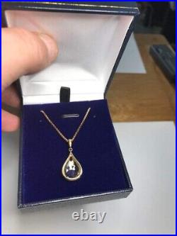 Fabulous solid 9ct Gold Citrine Teardrop Pendant On 9ct 20in Box Chain Necklace