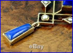 Fine 9ct Gold Lapis Lazuli & Seed Pearl Drop Pendant + 9ct Chain WHW Ld 7.1g
