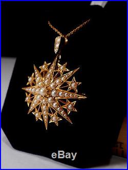 Fine Quality Victorian 9ct Gold Seed Pearl Pendant/brooch & Chain
