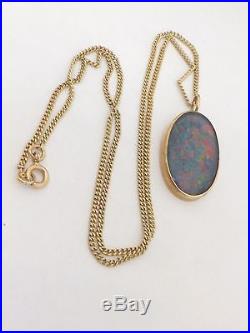 Fine heavy large black opal doublet 9ct gold pendant on chain 9k 375