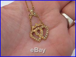 Fine sweetheart seed pearl victorian 15ct gold pendant necklace 15k 625