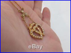Fine sweetheart seed pearl victorian 15ct gold pendant necklace 15k 625