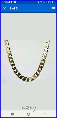 Flat Curb Chain Necklace 9ct Gold Gents Solid 375 Heavy Chunky 32.2g 22 Inches