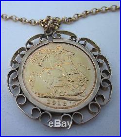 Full Sovereign 1918 in 9ct gold mount with Chain