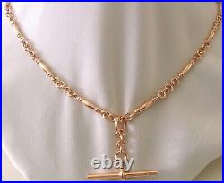 GENUINE 9ct ROSE GOLD ALBERT CHAIN FOB NECKLACE with T-BAR and DOUBLE SWIVEL