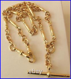 GENUINE 9ct YELLOW GOLD ALBERT CHAIN FOB NECKLACE with T-BAR and DOUBLE SWIVEL
