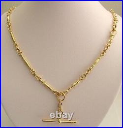 GENUINE 9ct YELLOW GOLD ALBERT CHAIN FOB NECKLACE with T-BAR and DOUBLE SWIVEL