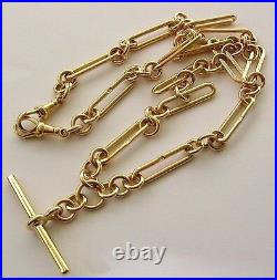 GENUINE SOLID 9ct YELLOW GOLD ALBERT CHAIN FOB NECKLACE with T-BAR and SWIVELS