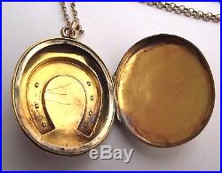 GORGEOUS ANTIQUE GOLD LUCKY HORSESHOE LOCKET AND 22 INCH 9ct GOLD CHAIN