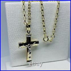 Genuine 9ct Yellow Gold Crucifix Pendant Necklace 2mm Belcher Chain 20 New