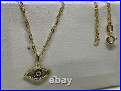 Genuine 9ct Yellow Gold Evil Eye Necklace&Pendant Chain 18