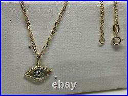 Genuine 9ct Yellow Gold Evil Eye Necklace&Pendant Chain 18