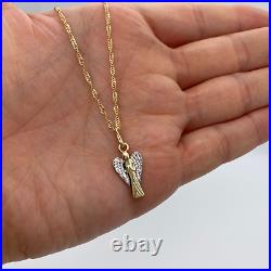 Genuine 9ct Yellow Gold Guardian Angel Pendant Womens Singapore Chain Necklace