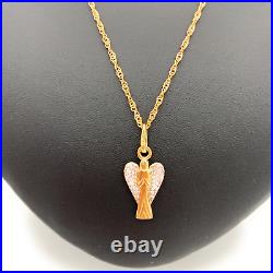 Genuine 9ct Yellow Gold Guardian Angel Pendant Womens Singapore Chain Necklace