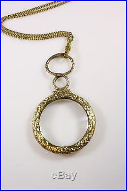 Georgian c. 1800 Ouroboros Snake Quizzing glass on 9CT Gold Muff chain 39 1/2